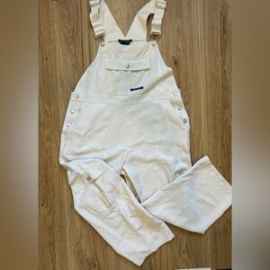 Boston Proper Womens Medium Relaxed Fit Bib Overalls Jumpsuit Cream Cropped